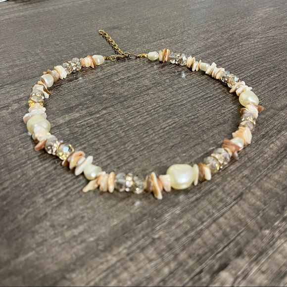 Vintage Pearl, Shell, Bead, and Crystal Necklace, Adj Approx 17-20” - Picture 6 of 12